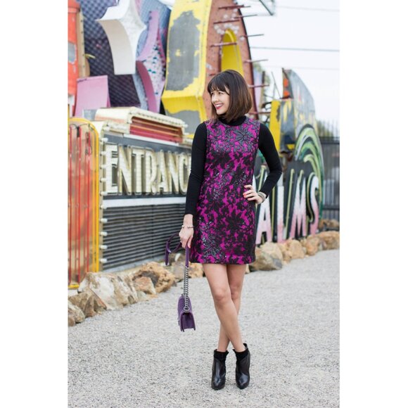 Diane von Furstenberg 'Kaleb' Embellished Shift Dress Black/Hot Orchid - Picture 1 of 16